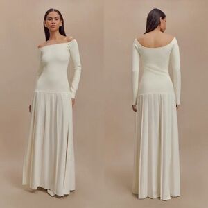 Meshki Off-Shoulder Long Sleeve Cream Dress